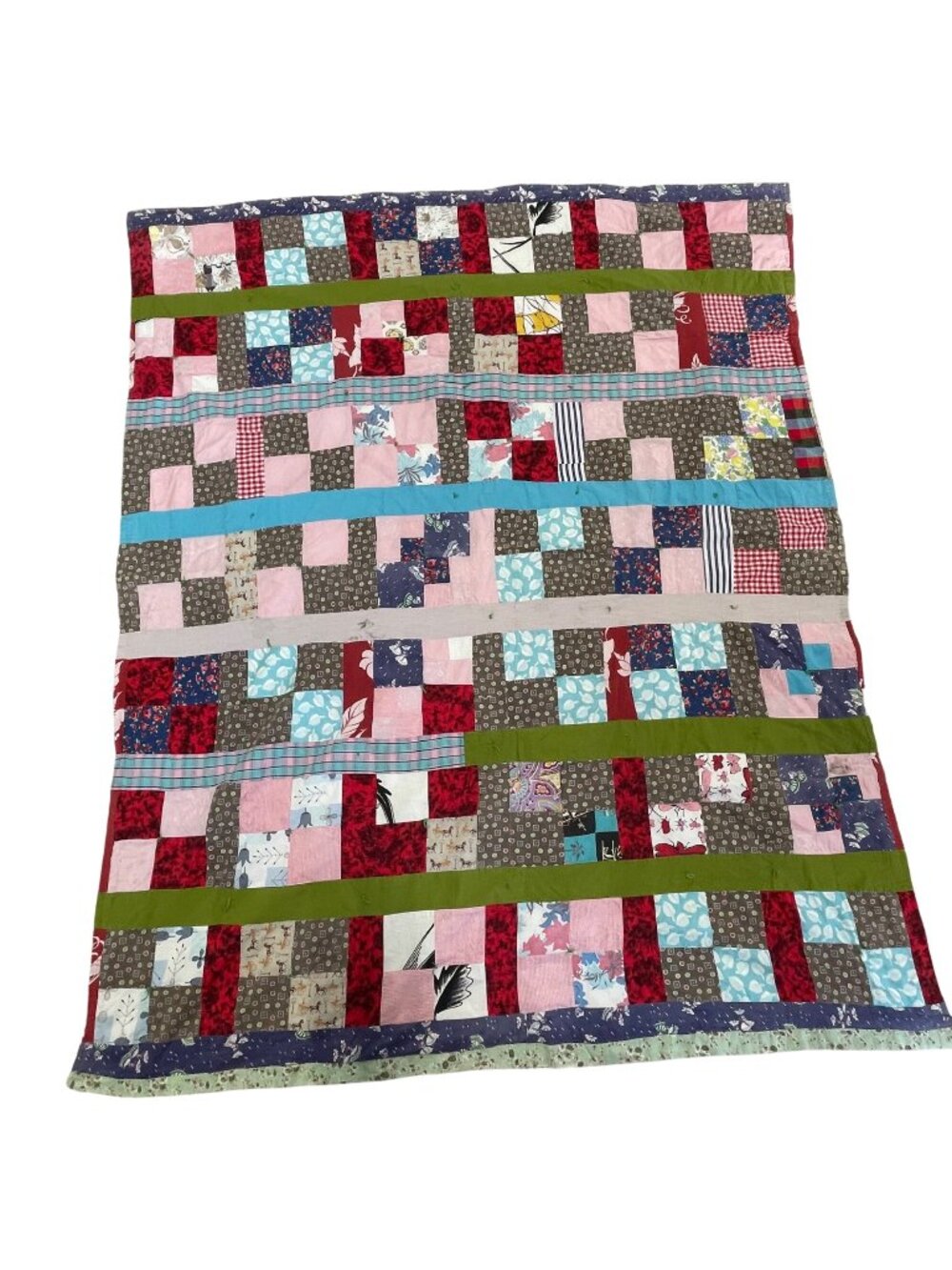 Handmade Vintage Flour Sack Patchwork Quilt Blanket Floral Multicolor Cottage